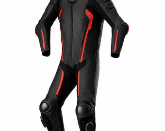 Zwart-rood motorracepak heren | Premium rundleer bikerpak | CE Armor-beschermend motortrainingspak | gratis aangepast logo