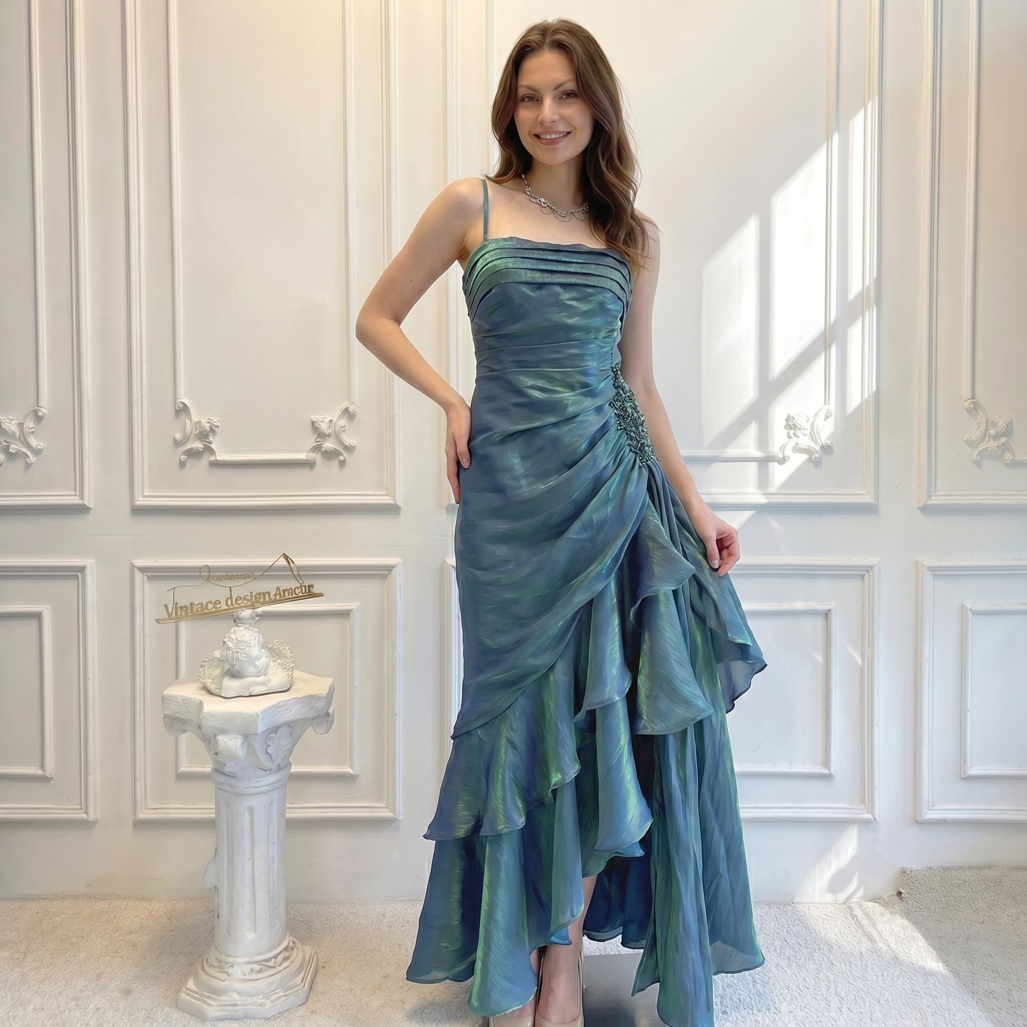 chinese dress ladies Red Satin Mermaid Prom Dresses Ruffled Evening Dress 24039 Red / 16W