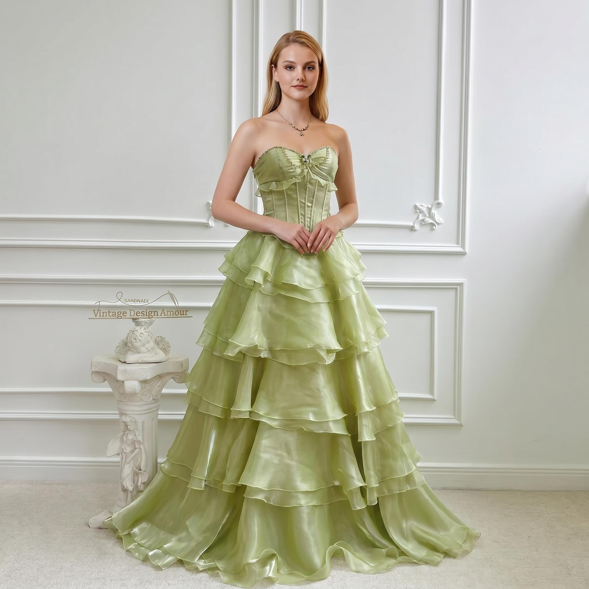 green emerald velvet dress Green Ribbon Lace Dress  Cottagecore Fairycore Vintage Aesthetic Outfit Green / S