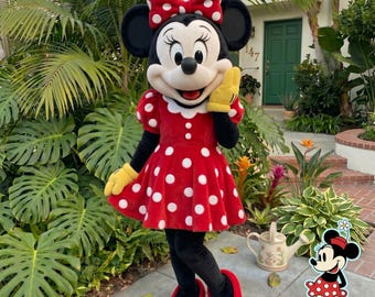 Minnie Mouse Mascot Costume Adult Size Red Polka Dot Dress Outfit, Character Suit for Birthday Party Entertainment, Professional Cosplay Set