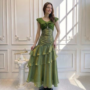 chinese dress ladies Santiago Cut-Out Ruffle Maxi Dress Sage XXL