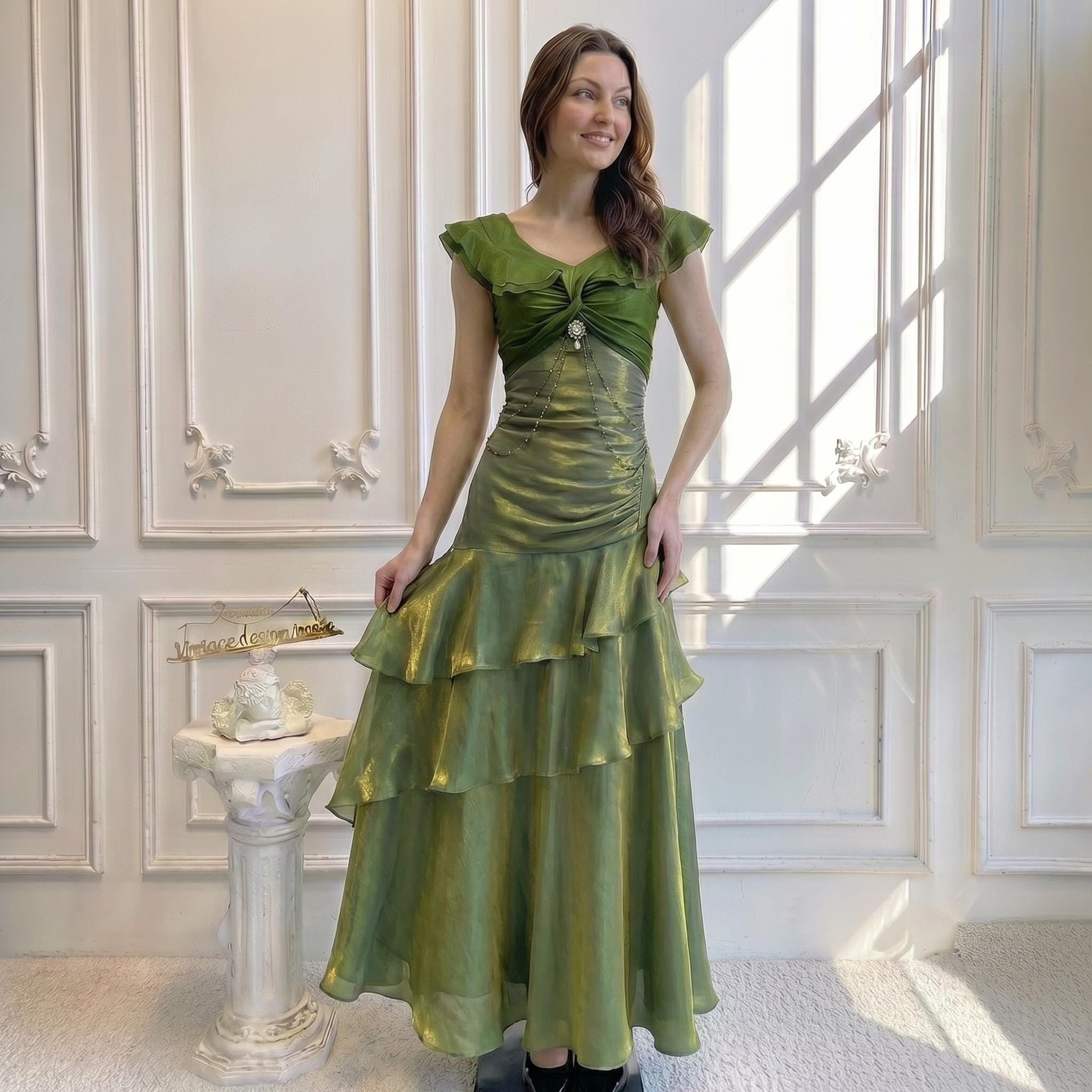 white christmas dresses Light Green Tulle A-Line Midi Appliques Homecoming Dress