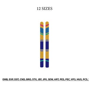 Ski Embroidery Design- Colorful Skis Machine Embroidery File- Winter Skiing Embroidery- Snow Ski Digital Download- Skiing Design