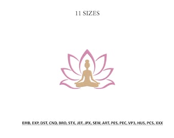 Yoga Lotus Embroidery Design- Meditation Embroidery- Lotus Flower Machine Embroidery Design- Yoga Woman Embroidery- Spiritual Design- 11Size