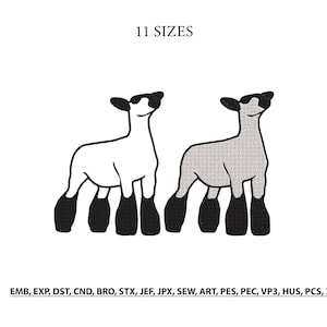 Show Lamb Embroidery Design- Sheep Machine Embroidery Design- Farm Animal Embroidery Design- Fluffy Lamb Embroidery- Baby Lamb File- 11 Size