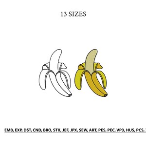 Bananbroderidesign - Söt bananmaskinbroderidesign - Fruktbroderi - Litet fruktbroderi - Minibananbroderi - 13 storlekar