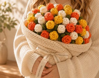 2 in 1 Flower Blanket, Crochet Flower Bouquet Blanket, Gradient Rose Throw Blanket, Forever Bouquet, Birthday Wedding Gift, Gift for mom