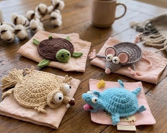 かぎ針編みの動物コースター、かわいい手作りのドリンクコースター、面白いコーヒーテーブルデコレーション、ユニークなマグマット、友達へのギフト、ホームデコレーション、お母さんへのギフト