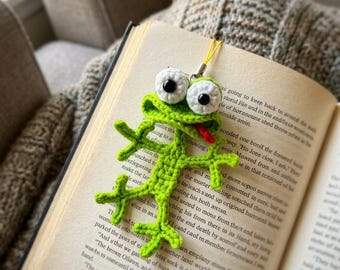 かぎ針編みのトカゲのしおり、あみぐるみ爬虫類の読書のお供、本好きへのギフト