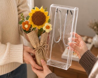 かぎ針編みの花束、ミニブーケ、装飾ギフト、先生へのギフト、編み物のかぎ針編みの花束、手作りのロマンチックなかぎ針編みの花束