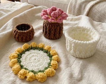 Crochet Flower Coaster Set,Coffee Mug Mat, Handmade Floral Mug Mat, Aesthetic Table Decor, Coffee Lover Gift, Gift For Mother or friend