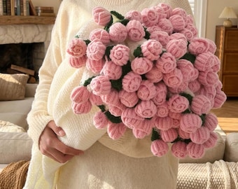 Bukiet kwiatów na szydełku, prezent ślubny, estetyczna dekoracja domu, prezent na Dzień Matki, prezent dla przyjaciółki, prezent walentynkowy, prezent urodzinowy