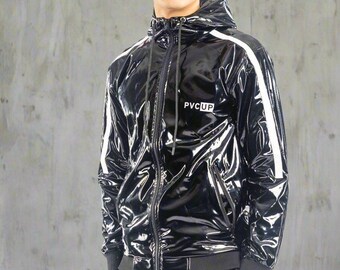 Shoulder Jacket Pvc High Gloss Shiny PVC Jacket With Hood and Soft-touch Inner Lining ...