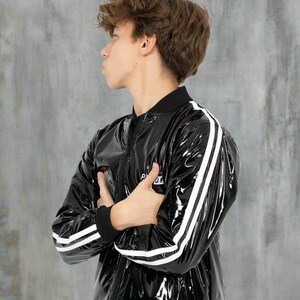 High Shine Black PVC Jacket without Hood - Soft-Touch Inner Lining image 4