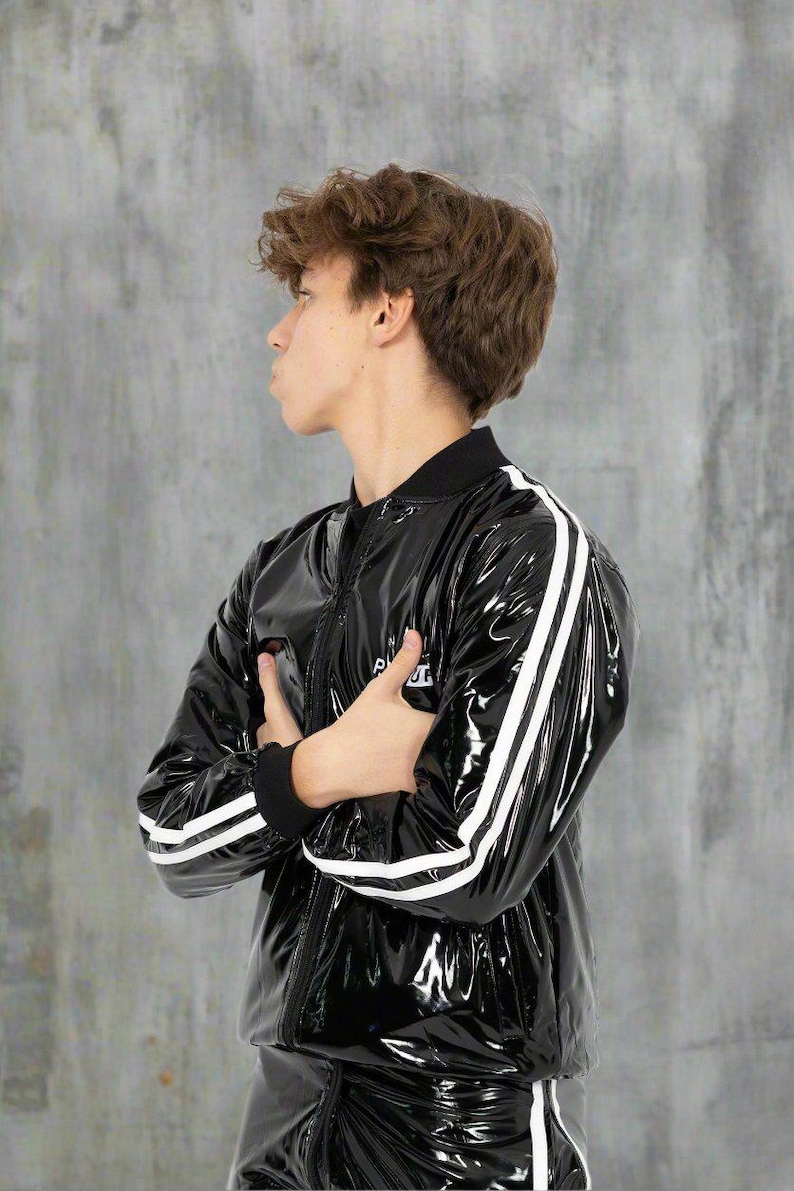 High Shine Black PVC Jacket without Hood - Soft-Touch Inner Lining image 4