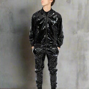 High Shine Black PVC Jacket without Hood - Soft-Touch Inner Lining image 2