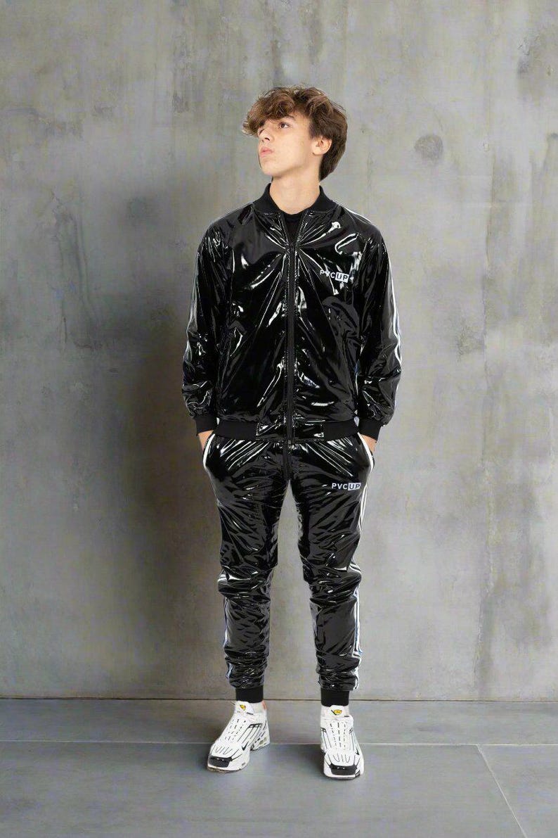 High Shine Black PVC Jacket without Hood - Soft-Touch Inner Lining image 2