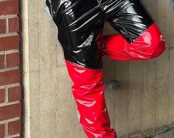 PVC Pants with Latex Look Finish Black Red 2XS - 3XL