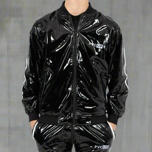 High Shine Black PVC Jacket without Hood - Soft-Touch Inner Lining image 3