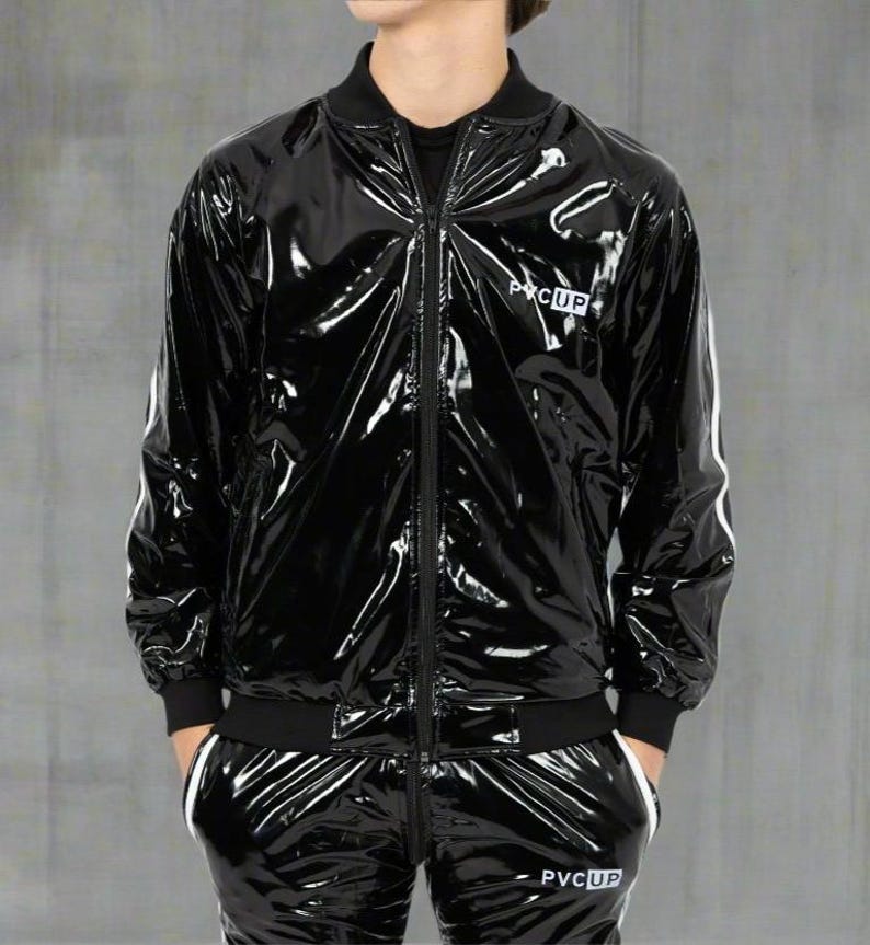 High Shine Black PVC Jacket without Hood - Soft-Touch Inner Lining image 3