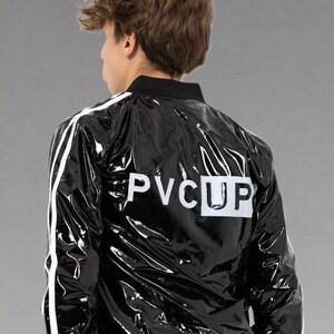 High Shine Black PVC Jacket without Hood - Soft-Touch Inner Lining image 5
