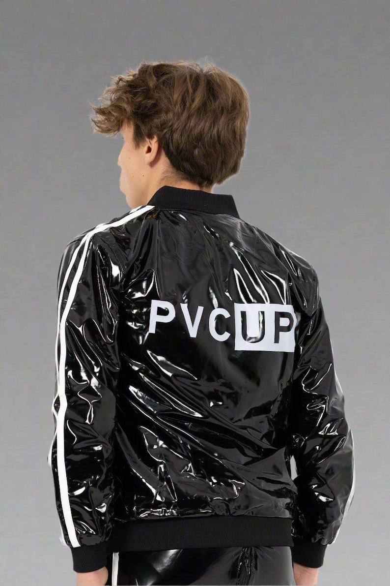 High Shine Black PVC Jacket without Hood - Soft-Touch Inner Lining image 5