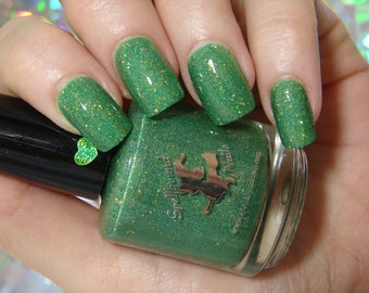 Envy - custom Seven Deadly Sins  green holographic gold micro shred glitter nail polish