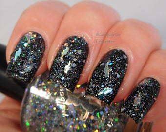 Transsexual Transylvania - custom holographic silver black lightning bolt glitter topper nail polish