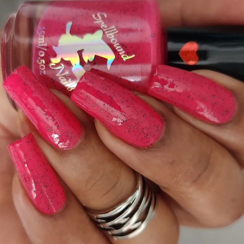 Watermelon Seeds Custom Hot Pink Black Glitter Polish immagine 4