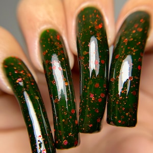 Persephone - Greek Gods and Goddesses [green jelly nail polish with red holographic glitter]