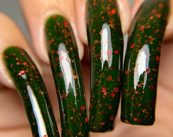 Persephone - Greek Gods and Goddesses [green jelly nail polish with red holographic glitter]