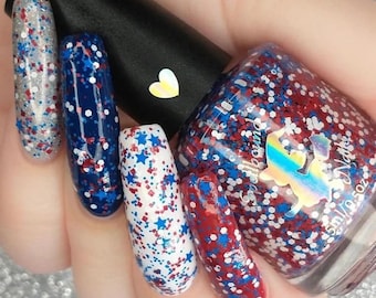 Esmalte de uñas con acabado brillante rojo, blanco y azul - Spellbound Nails Home of the Brave