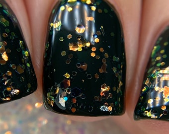 Orange Ice - Orange Green Iridescent Glitter Nail Polish Topper