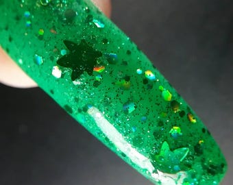 Best Buds - green holographic glitter topper indie nail polish
