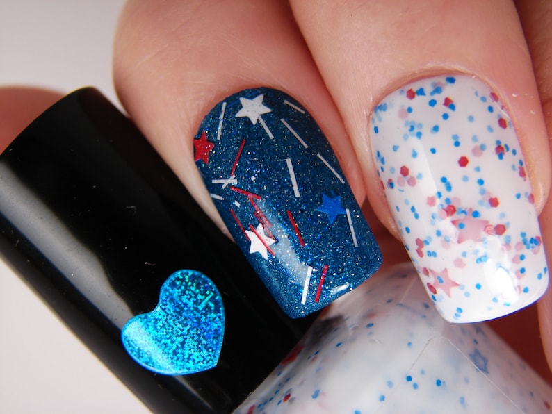 Star Spangled White Crelly Red Blue Glitter Nail Polish image 7