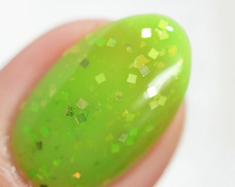 Bermuda - Lime Green Jelly Nail Polish with Gold Glitter, Tropical Summer Indie Polish