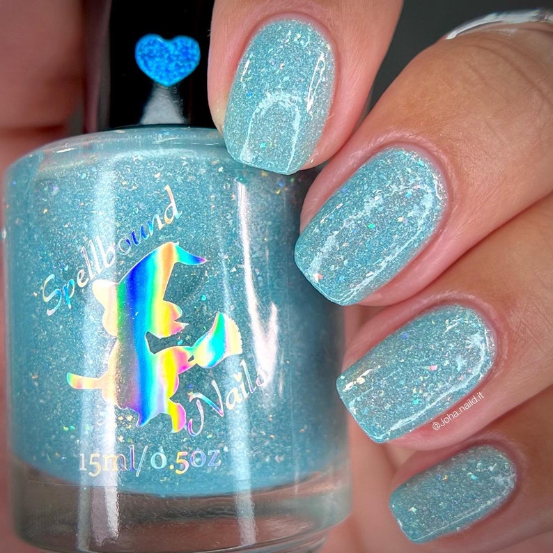 Sloth custom Seven Deadly Sins light blue holographic silver micro shred glitter nail polish image 1