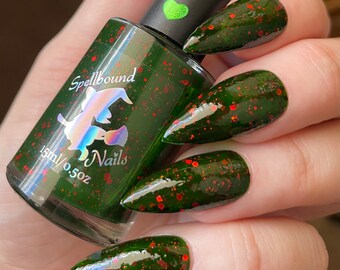 Persephone - Greek Gods and Goddesses [green jelly nail polish with red holographic glitter]
