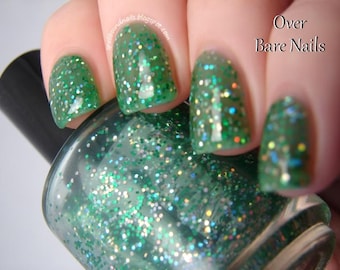 Clover the Rainbow - green jelly holographic glitter indie nail polish