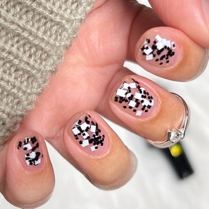 Checkmate Alice in Wonderland Chessboard Custom Black White Square Glitter Nail Polish image 1