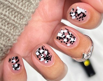 Checkmate - Black & White Chessboard Glitter Nail Polish Topper, Alice in Wonderland Inspired Indie Polish