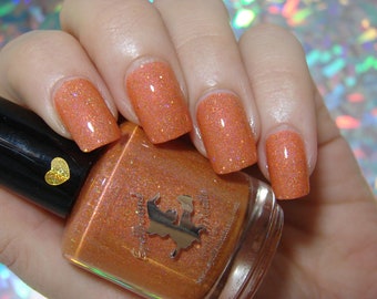 Gluttony - custom Seven Deadly Sins orange holographic gold micro shred glitter nail polish