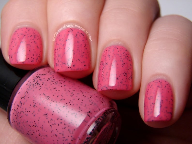 Watermelon Seeds Custom Hot Pink Black Glitter Polish image 1