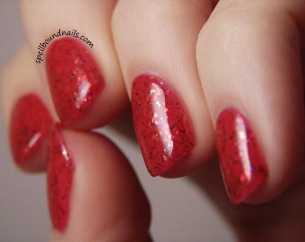 All Aboard - custom handcrafted red flakies nail polish