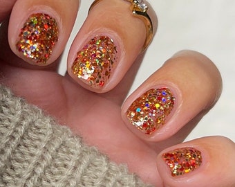 Social Butterfly - Custom Orange Red Gold Glitter Topper Rainbow Monthly April Oranges Nail Polish