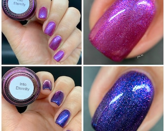 Into Eternity - custom handcrafted fuchsia purple blue multi-chrome flakies nail polish