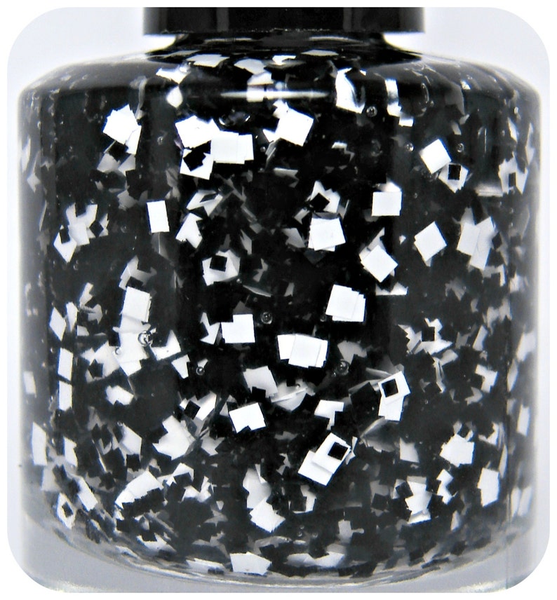 Checkmate Alice in Wonderland Chessboard Custom Black White Square Glitter Nail Polish image 5