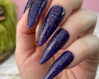Sufganiyot de arándanos - Brillo azul índigo violeta, purpurina holográfica plateada, esmalte de uñas indie para Hanukkah
