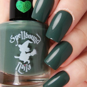 Dark green creme indie nail polish - Spellbound Nails Salamander