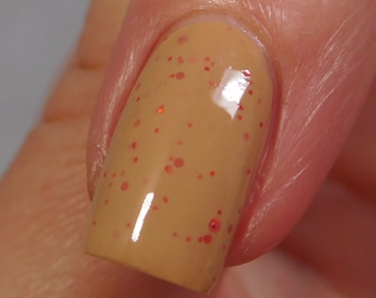 Scarred but Unbroken - Beige Nail Polish with Red Holographic Glitter, Unique Indie Nail Polish